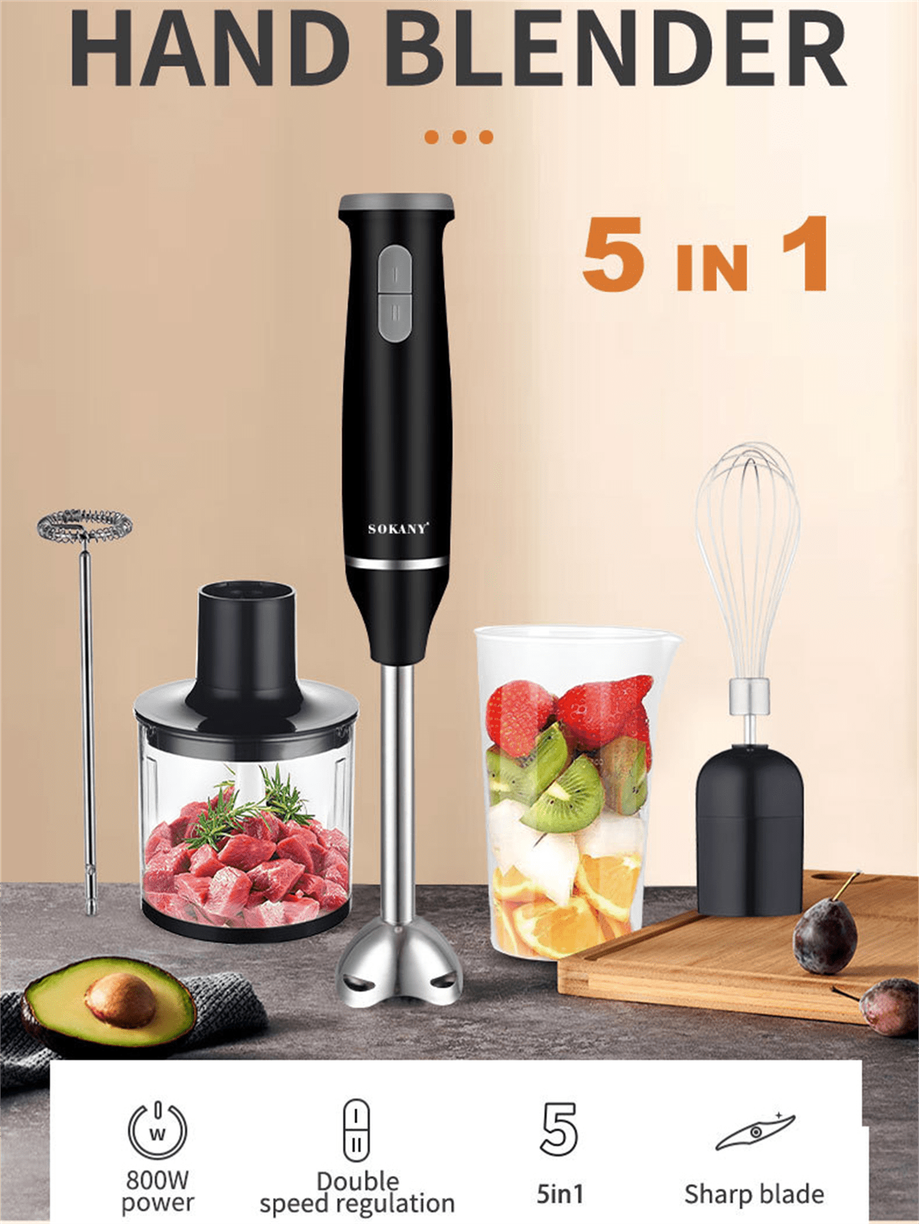 Commercial Blender Heavy Duty - SOKANY 1714 Immersion Hand Blender, 2-Speed,