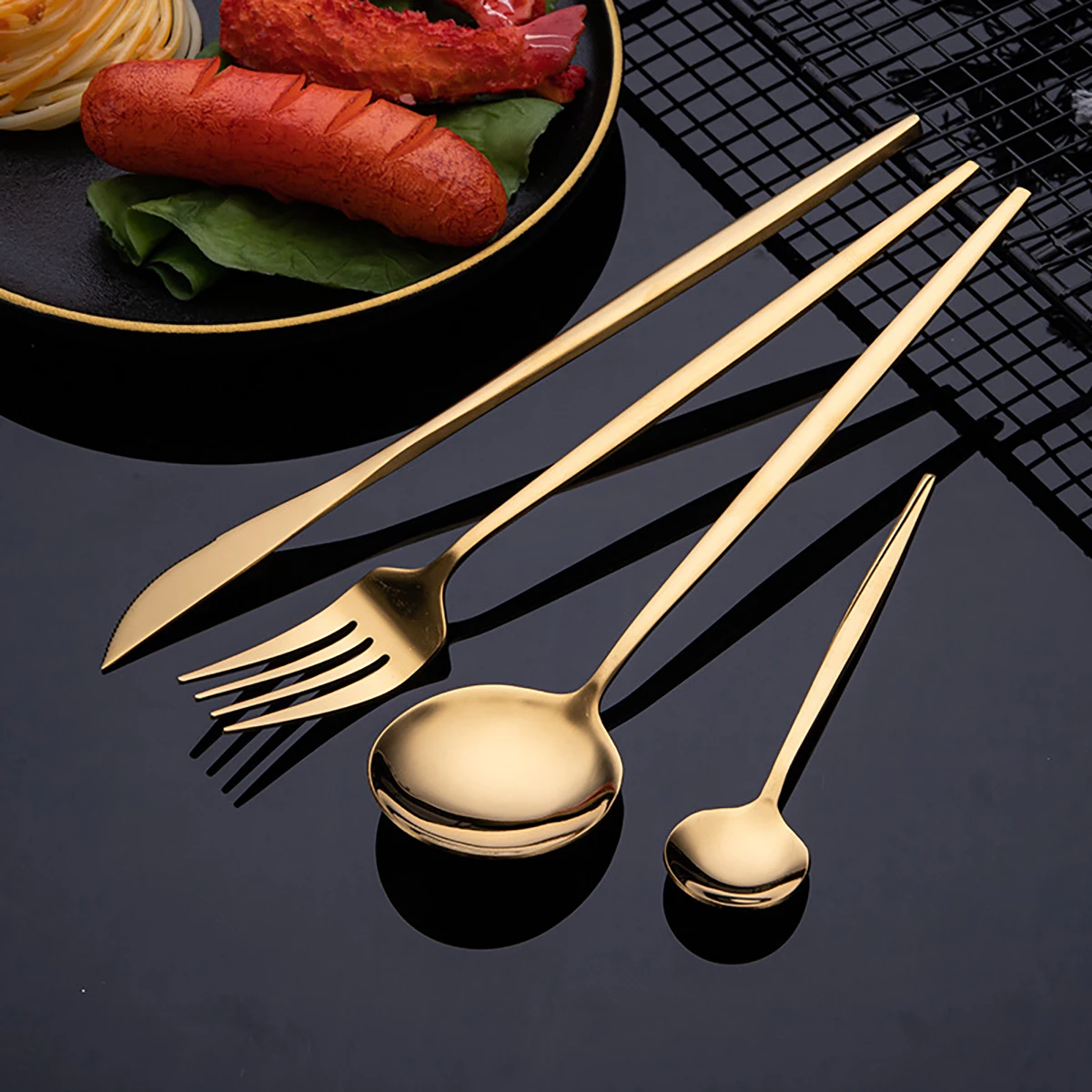 24pcs Gold Flatware Set Stainl - đánh giá và giá Commercial Kitchen Knives